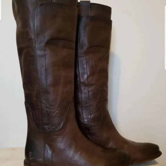 Frye 6 paige tall slate distressed leather brown gray riding boot - Picture 7 of 8